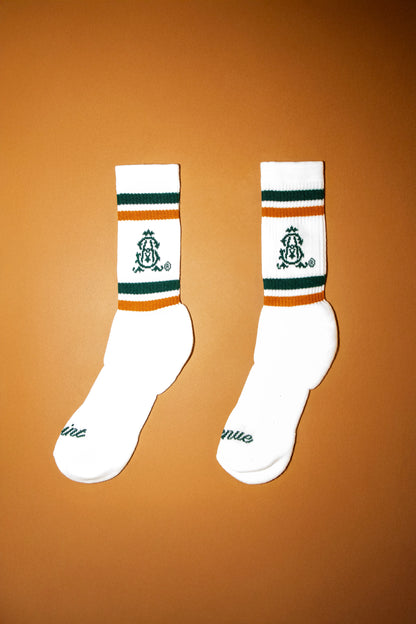 Jacquard Knit Crew Socks (Orange/Black)